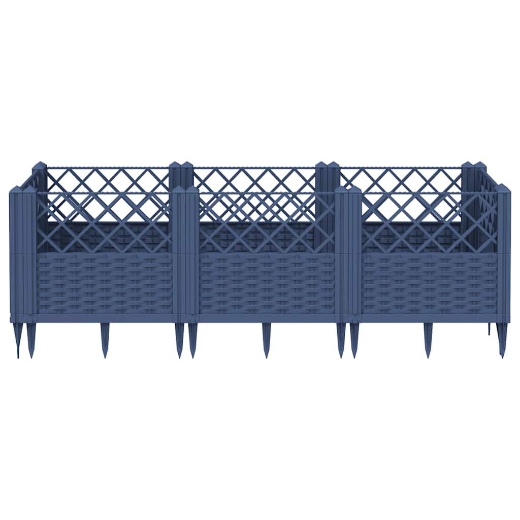 Ζαρντινιέρα με Πασσάλους Μπλε Γκρι 123,5x43,5x43,5εκ. Πολυπροπυλένιο