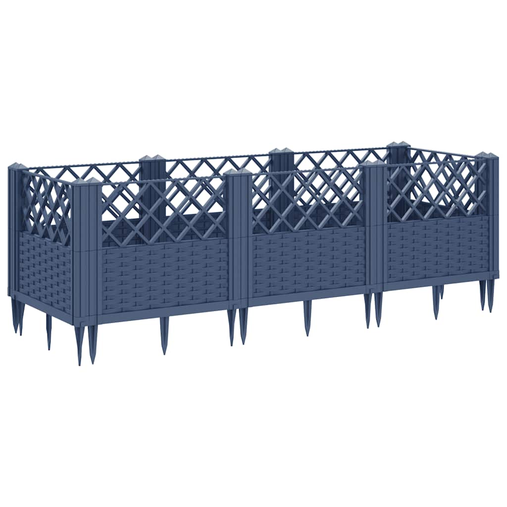 Ζαρντινιέρα με Πασσάλους Μπλε Γκρι 123,5x43,5x43,5εκ. Πολυπροπυλένιο