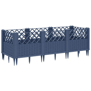 Ζαρντινιέρα με Πασσάλους Μπλε Γκρι 123,5x43,5x43,5εκ. Πολυπροπυλένιο