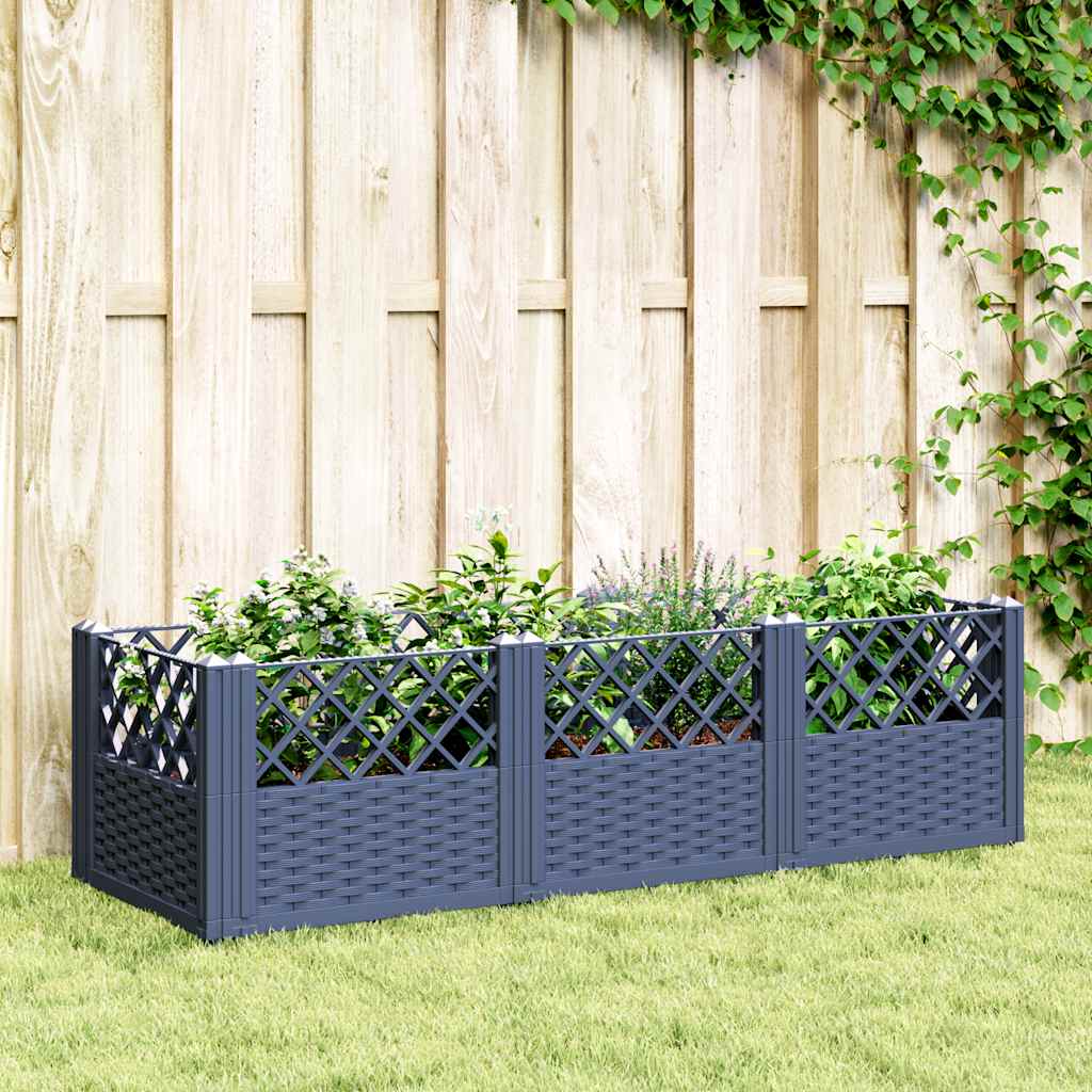 Ζαρντινιέρα με Πασσάλους Μπλε Γκρι 123,5x43,5x43,5εκ. Πολυπροπυλένιο