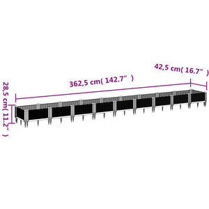 Ζαρντινιέρα με Πασσάλους Μαύρη 362,5x42,5x28,5εκ Πολυπροπυλένιο