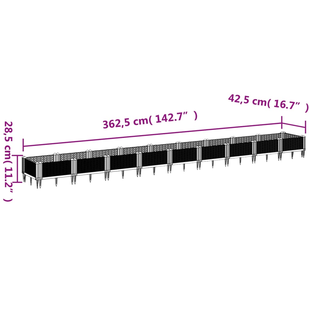 Ζαρντινιέρα με Πασσάλους Γκρι 123,5x43,5x43,5εκ. Πολυπροπυλένιο