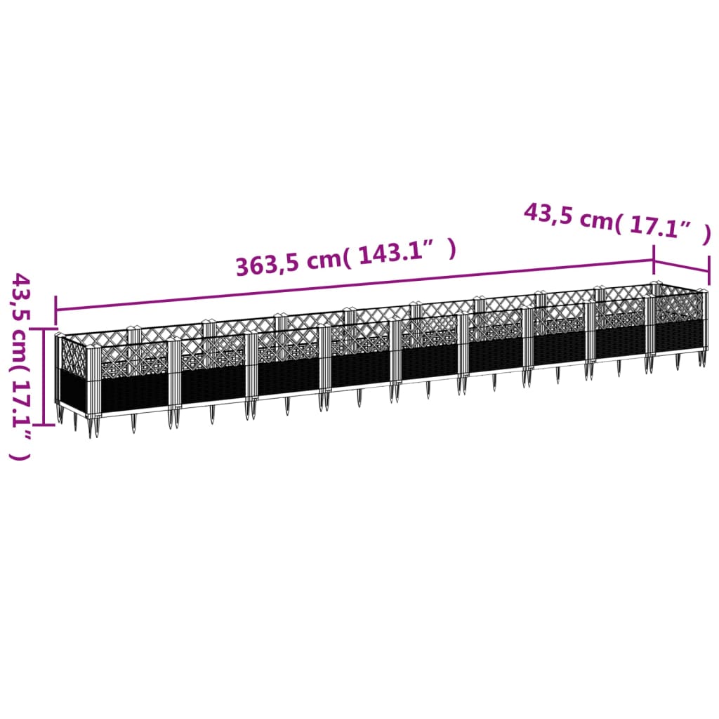 Ζαρντινιέρα με Πασσάλους Μαύρη 363,5x43,5x43,5εκ Πολυπροπυλένιο