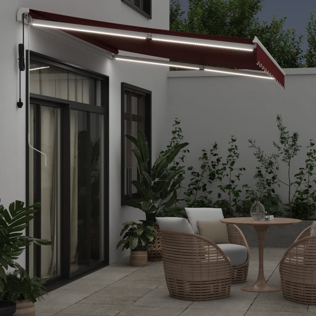 Τέντα Πτυσσόμενη Αυτόματη με LED Μπορντό 350x250 εκ. - Pakobazaar