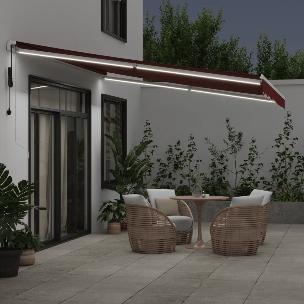Τέντα Πτυσσόμενη Αυτόματη με LED Μπορντό 450x350 εκ. - Pakobazaar