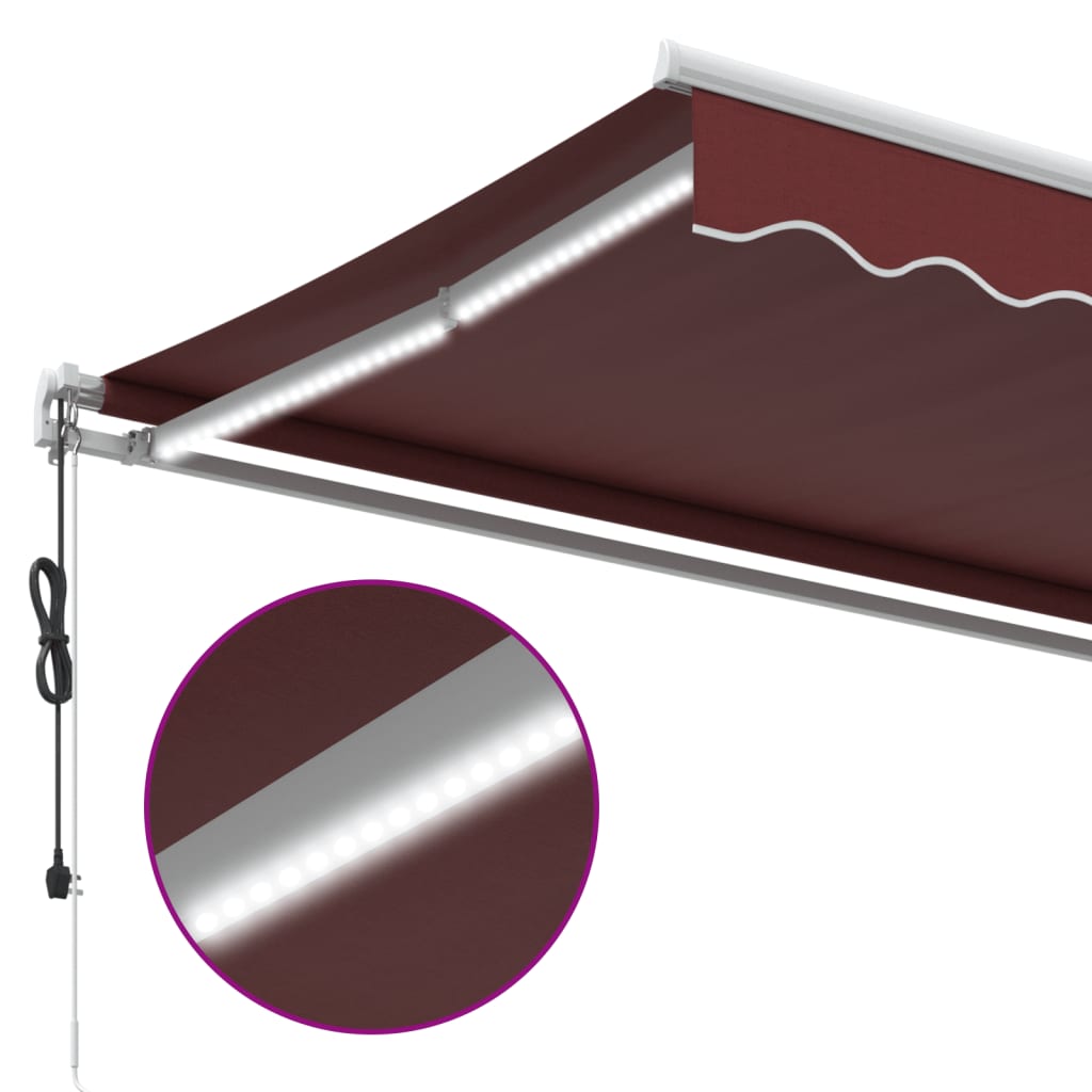 Τέντα Πτυσσόμενη Αυτόματη με LED Μπορντό 450x350 εκ. - Pakobazaar
