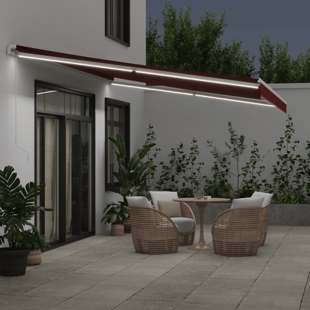 Τέντα Πτυσσόμενη Χειροκίνητη με LED Μπορντό 500x350 εκ. - Pakobazaar