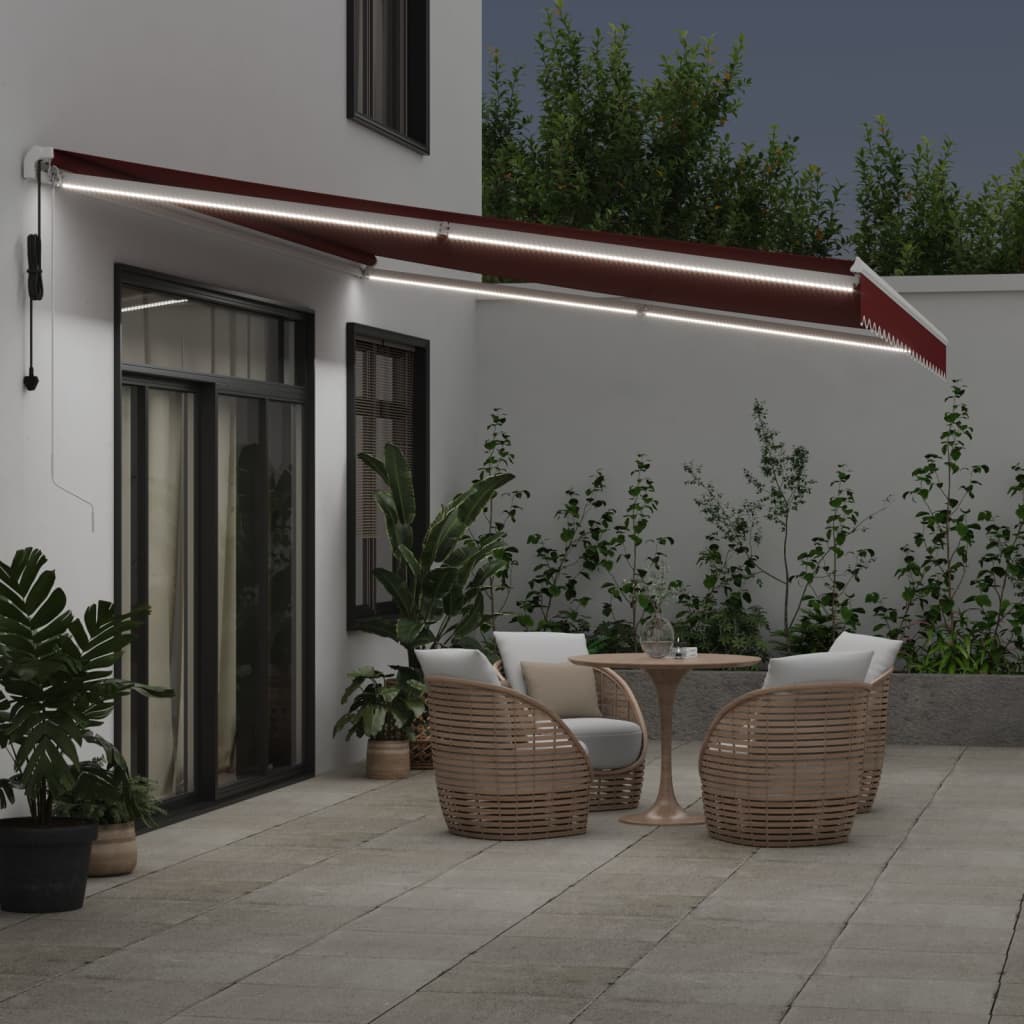 Τέντα Πτυσσόμενη Αυτόματη με LED Μπορντό 500x350 εκ. - Pakobazaar