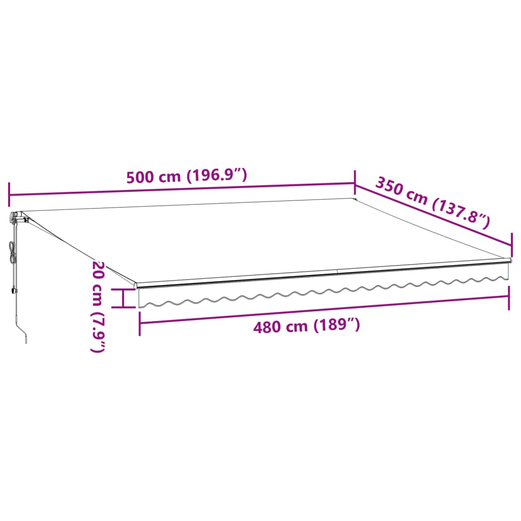 Τέντα Πτυσσόμενη Αυτόματη με LED Μπορντό 500x350 εκ.
