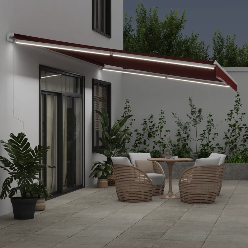 Τέντα Πτυσσόμενη Χειροκίνητη με LED Μπορντό 600x350 εκ. - Pakobazaar