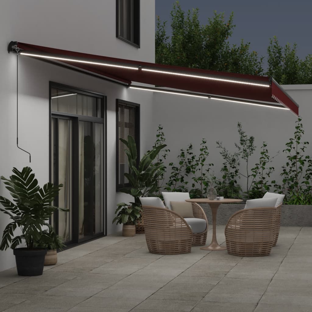 Τέντα Πτυσσόμενη Χειροκίνητη με LED Μπορντό 500x350 εκ. - Pakobazaar