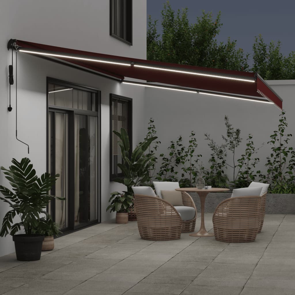 Τέντα Πτυσσόμενη Αυτόματη με LED Μπορντό 600x350 εκ. - Pakobazaar