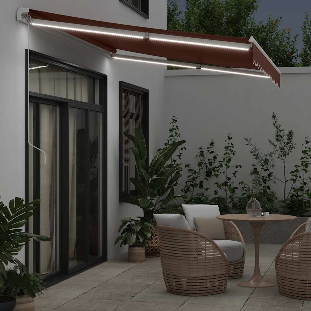 Τέντα Πτυσσόμενη Χειροκίνητη με LED Καφέ 350x250 εκ. - Pakobazaar