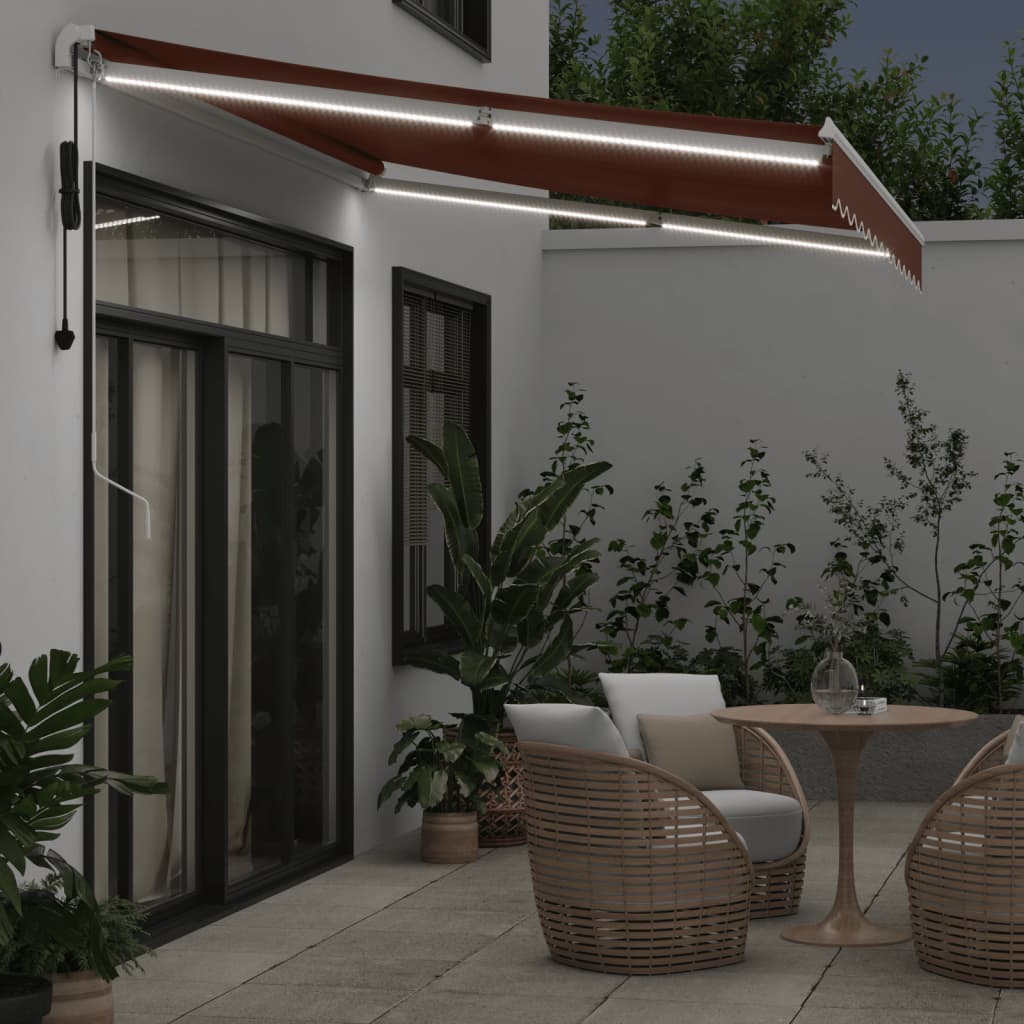 Τέντα Πτυσσόμενη Αυτόματη με LED Καφέ 350x250 εκ. - Pakobazaar
