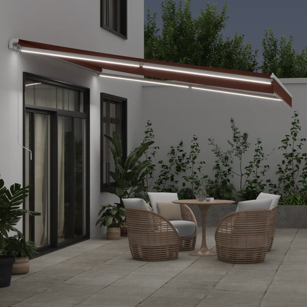 Τέντα Πτυσσόμενη Χειροκίνητη με LED Καφέ 400x350 εκ. - Pakobazaar