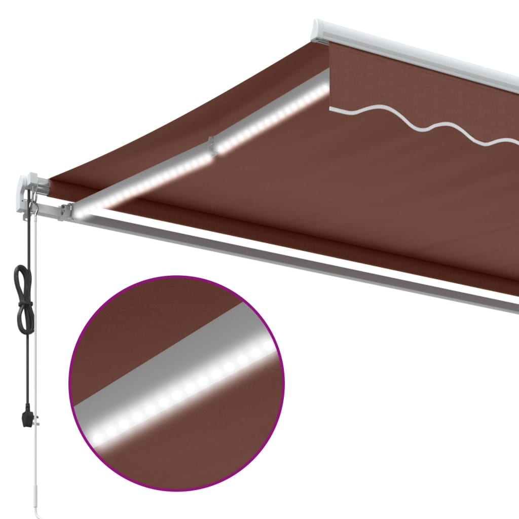 Τέντα Πτυσσόμενη Αυτόματη με LED Καφέ 400x350 εκ. - Pakobazaar