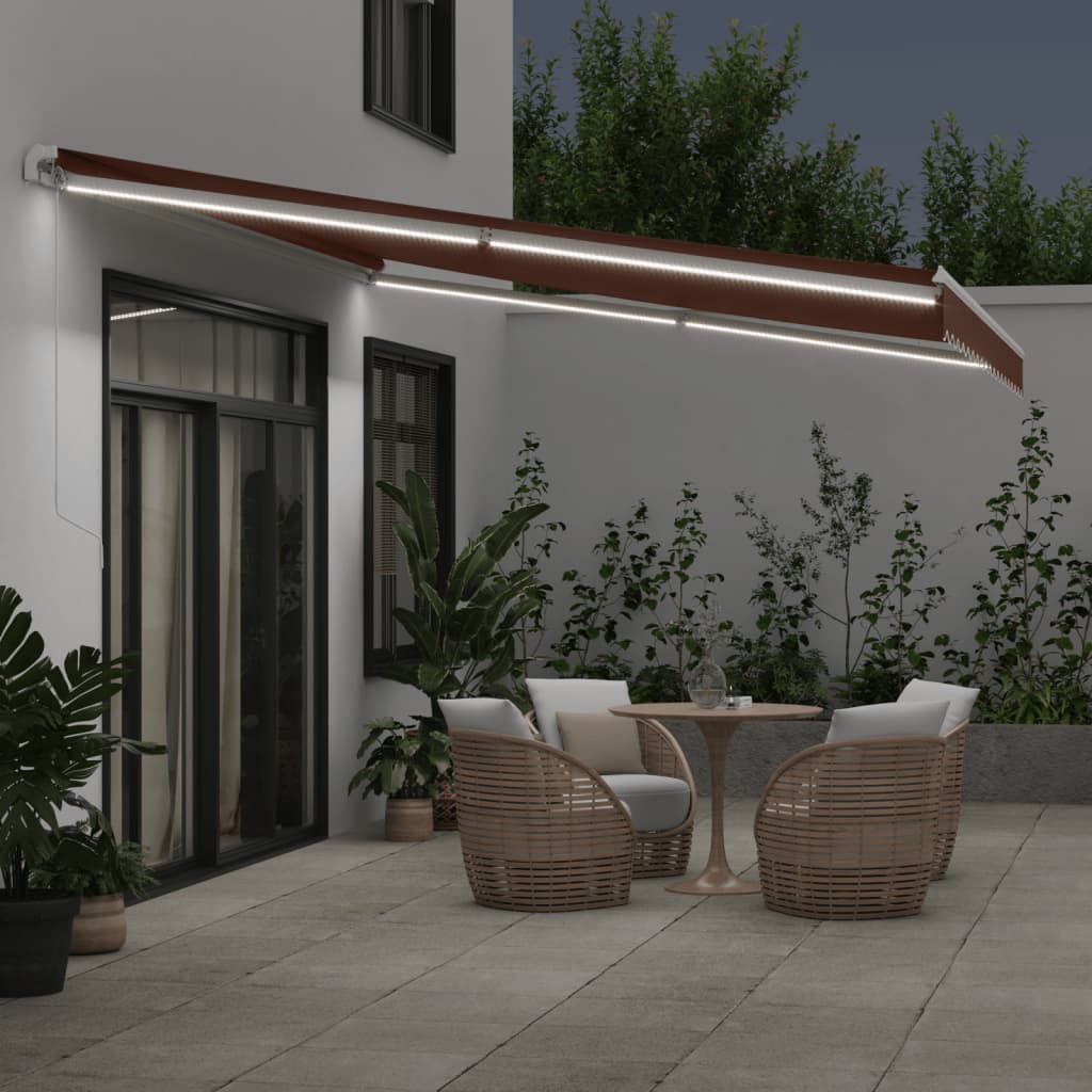 Τέντα Πτυσσόμενη Χειροκίνητη με LED Καφέ 450x350 εκ. - Pakobazaar