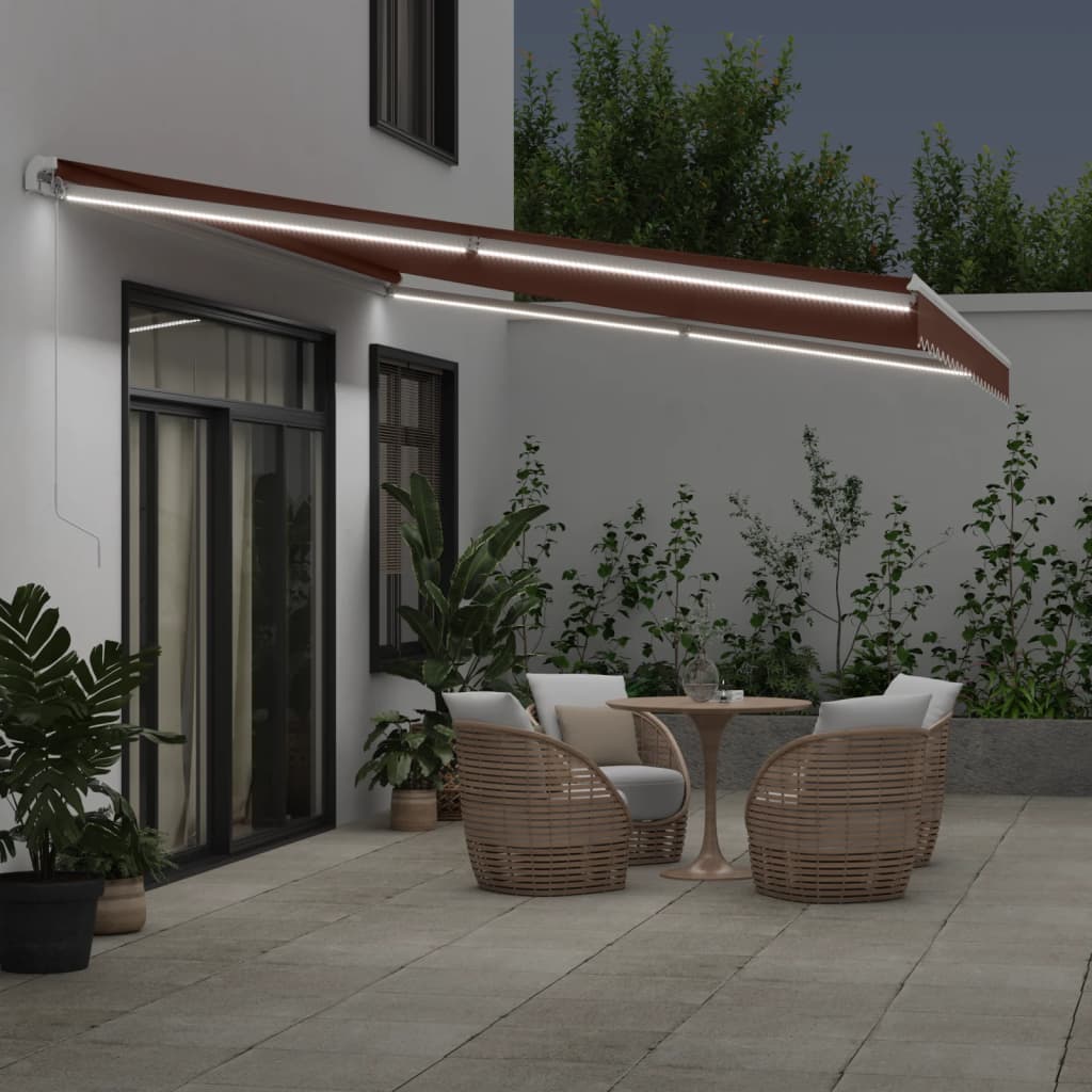Τέντα Πτυσσόμενη Χειροκίνητη με LED Καφέ 500x350 εκ. - Pakobazaar