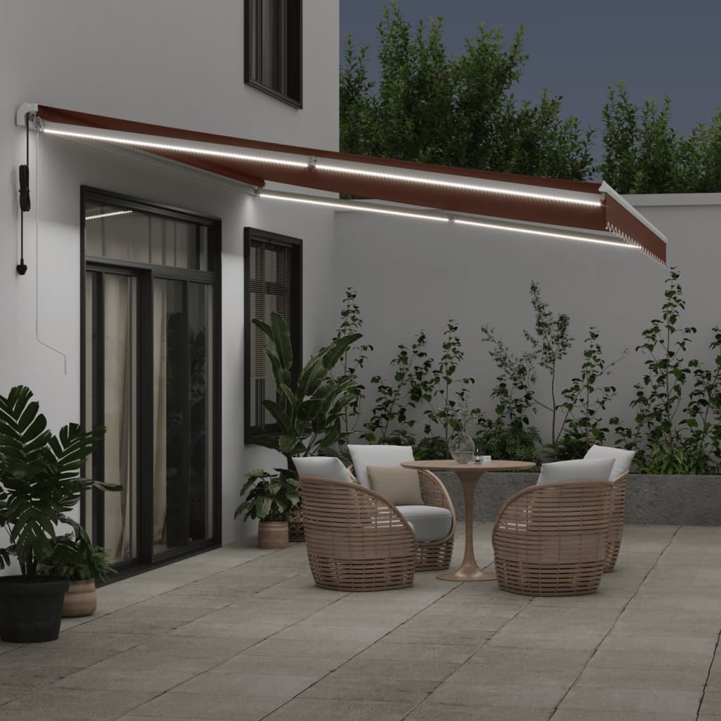 Τέντα Πτυσσόμενη Αυτόματη με LED Καφέ 500x350 εκ. - Pakobazaar