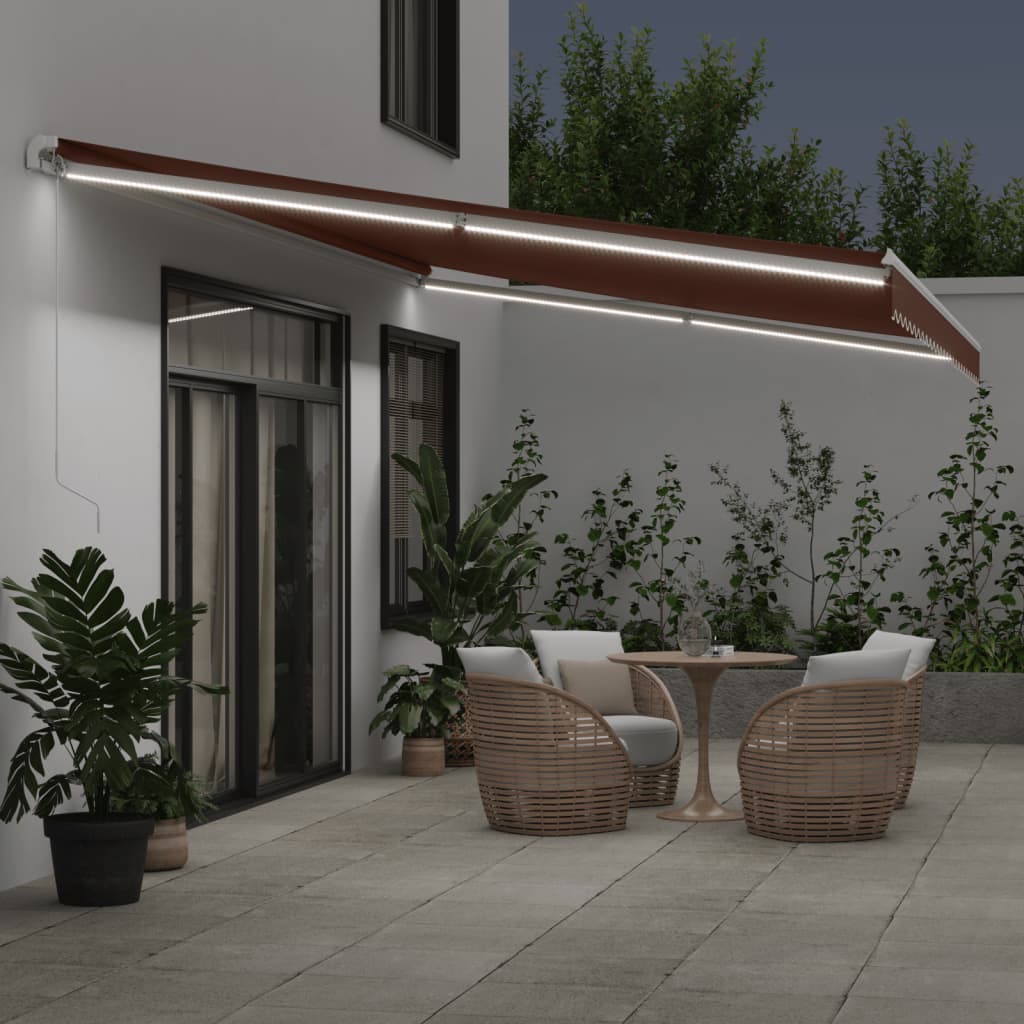 Τέντα Πτυσσόμενη Χειροκίνητη με LED Καφέ 600x350 εκ. - Pakobazaar