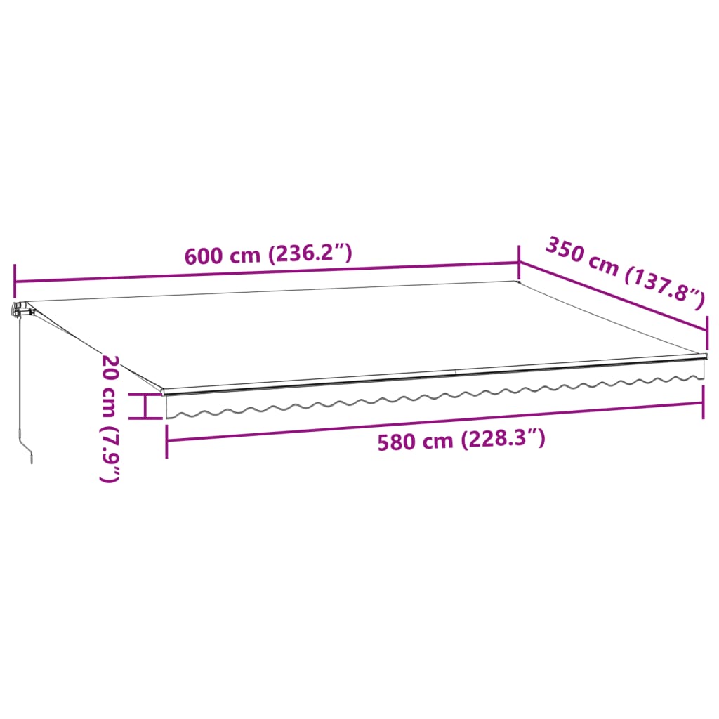 Τέντα Πτυσσόμενη Χειροκίνητη με LED Καφέ 600x350 εκ. - Pakobazaar