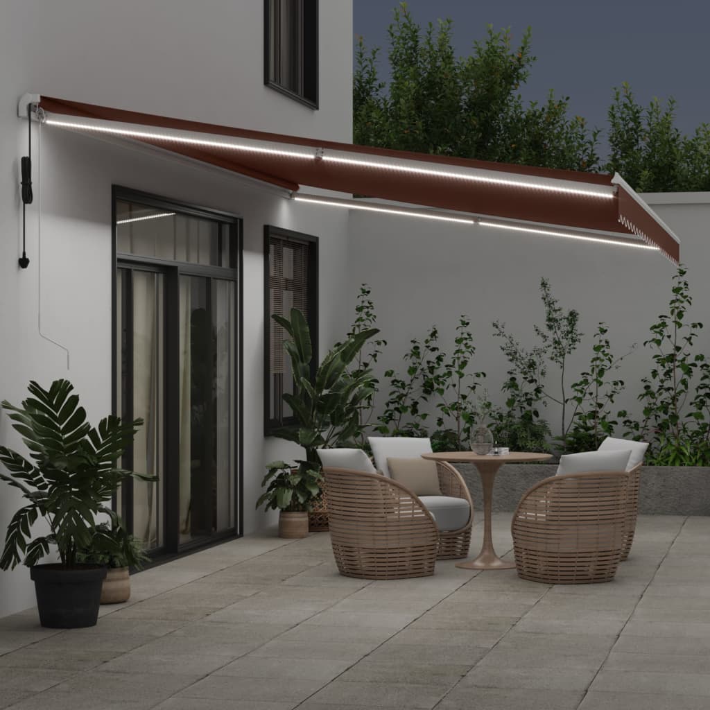 Τέντα Πτυσσόμενη Αυτόματη με LED Καφέ 600x350 εκ. - Pakobazaar