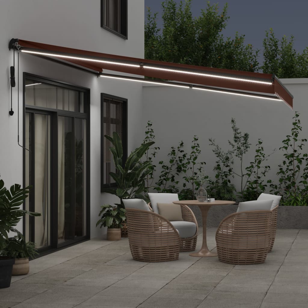 Τέντα Πτυσσόμενη Αυτόματη με LED Καφέ 400x350 εκ. - Pakobazaar