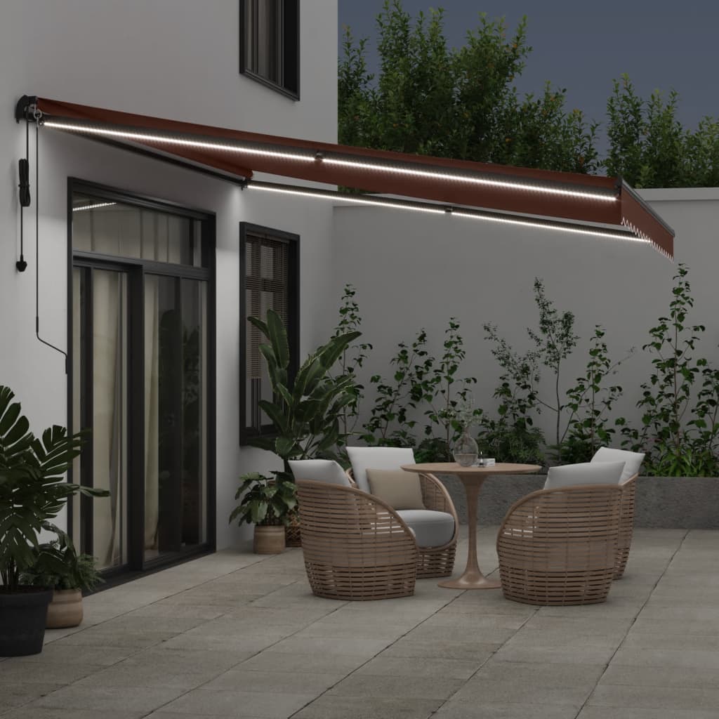 Τέντα Πτυσσόμενη Αυτόματη με LED Καφέ 450x350 εκ. - Pakobazaar