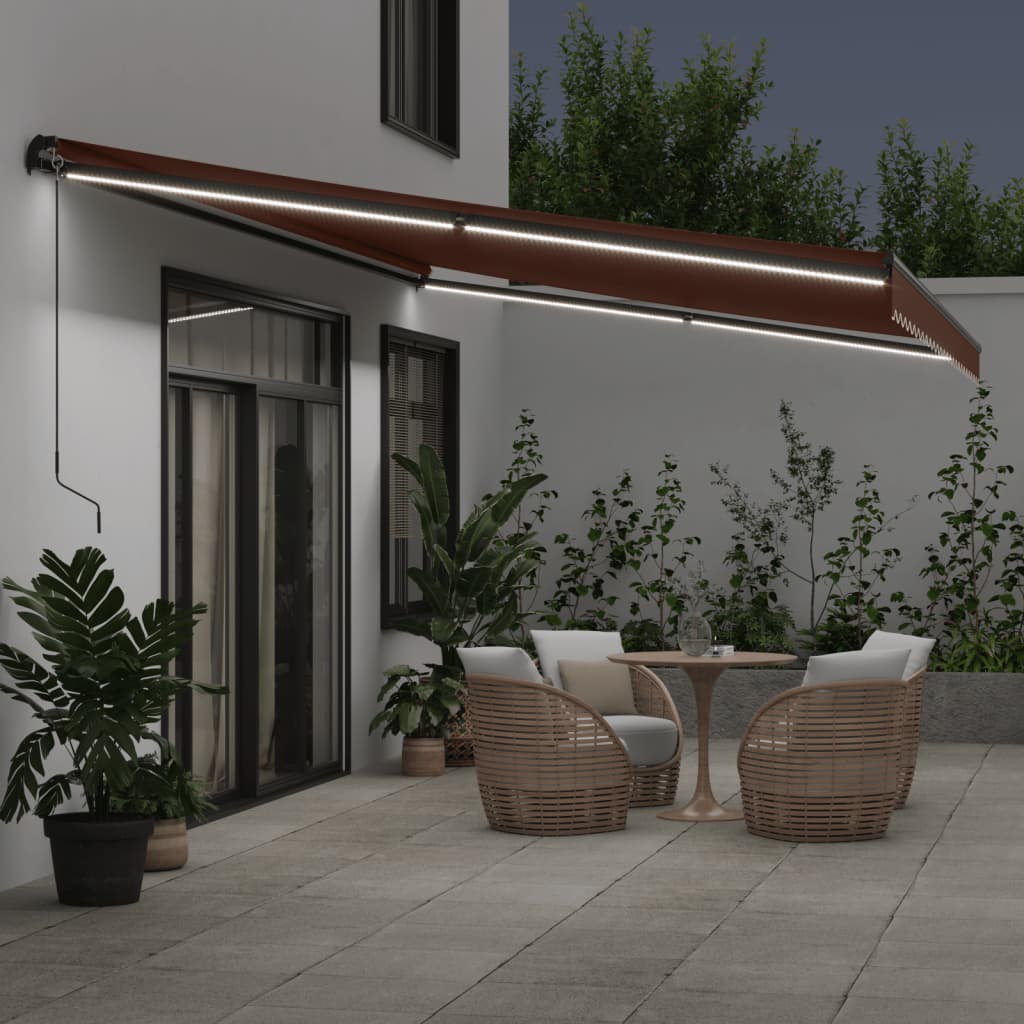 Τέντα Πτυσσόμενη Χειροκίνητη με LED Καφέ 500x350 εκ. - Pakobazaar
