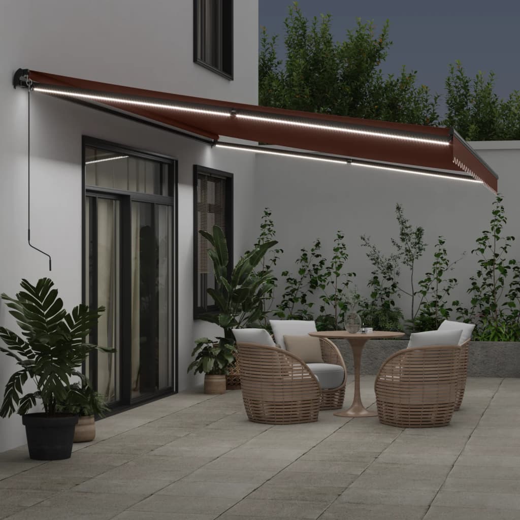 Τέντα Πτυσσόμενη Χειροκίνητη με LED Καφέ 600x350 εκ. - Pakobazaar