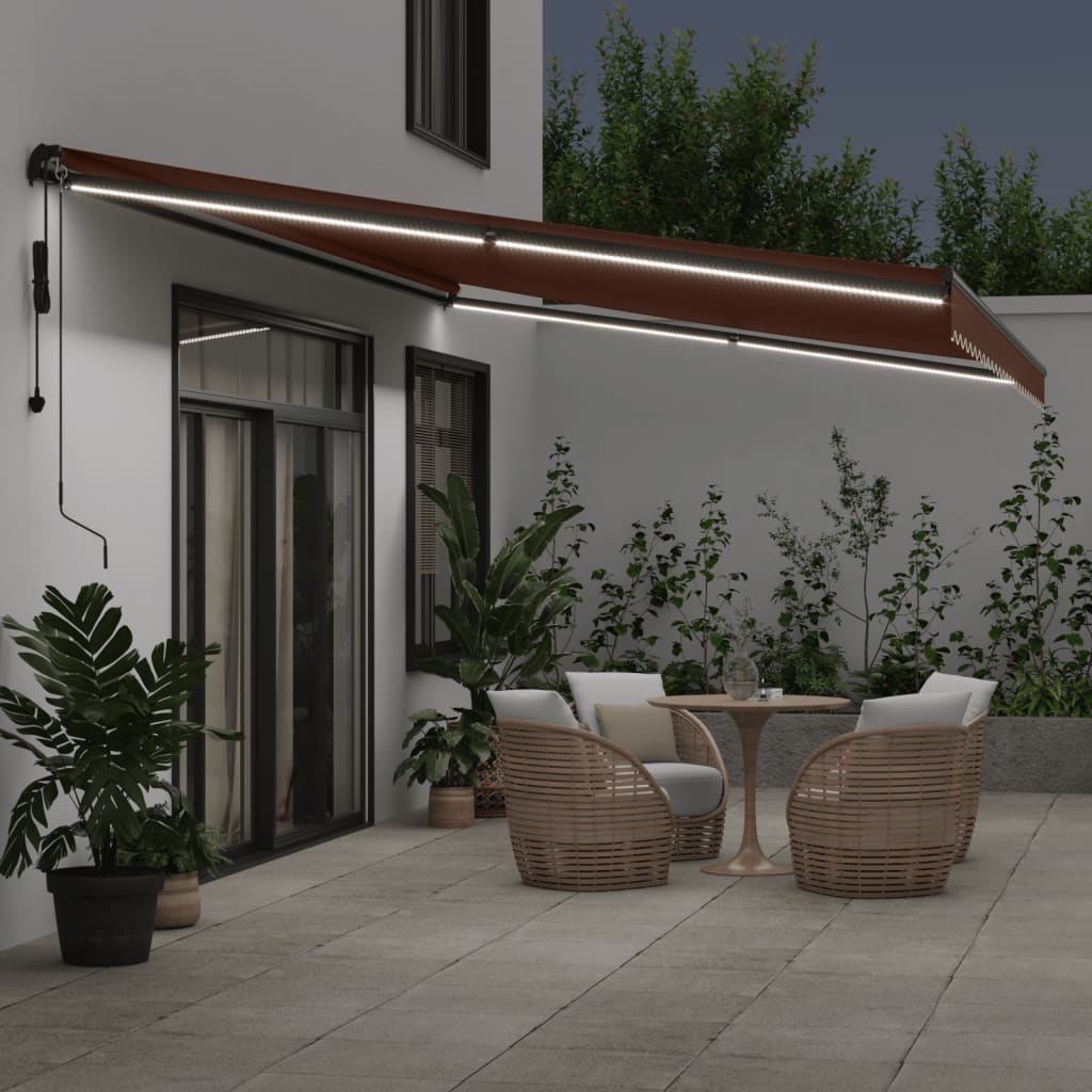 Τέντα Πτυσσόμενη Αυτόματη με LED Καφέ 600x350 εκ. - Pakobazaar