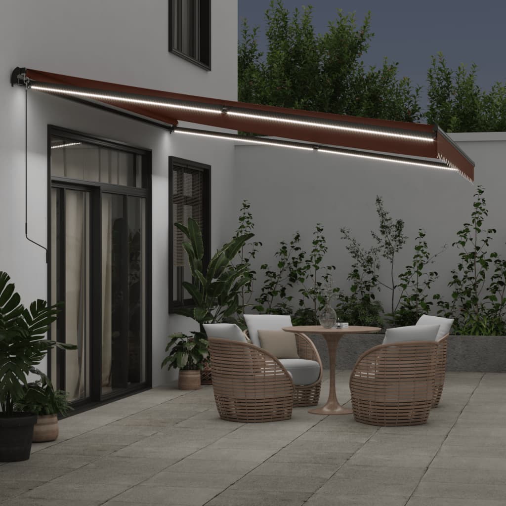 Τέντα Πτυσσόμενη Χειροκίνητη με LED Καφέ 450x300 εκ.