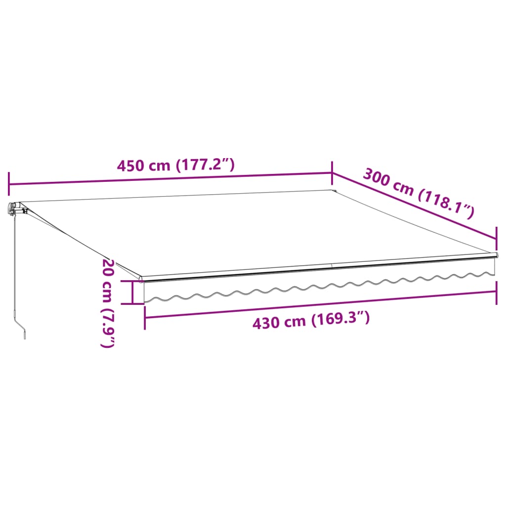Τέντα Πτυσσόμενη Χειροκίνητη με LED Καφέ 450x300 εκ.