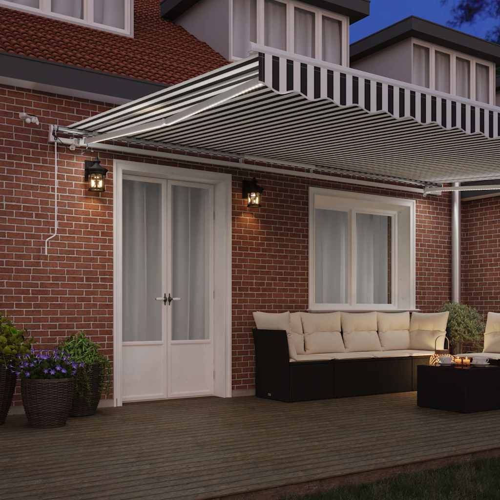 Τέντα Πτυσσόμενη Αυτόματη με LED Ανθρακί / Λευκή 500x300 εκ. - Pakobazaar