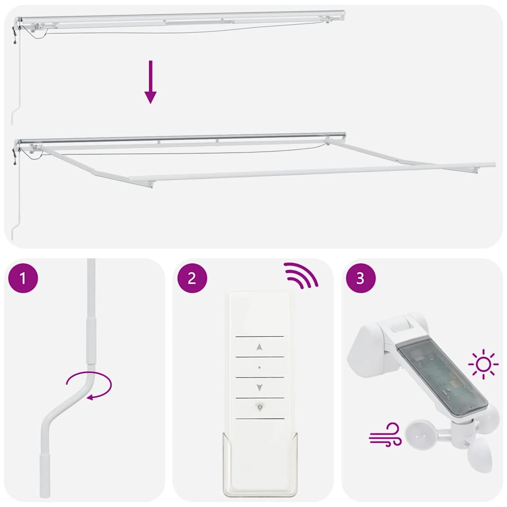 Τέντα Πτυσσόμενη Αυτόματη με LED Ανθρακί / Λευκή 500x300 εκ. - Pakobazaar