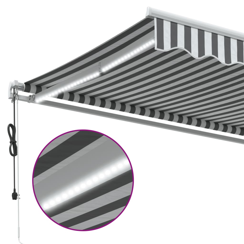 Τέντα Πτυσσόμενη Αυτόματη με LED Ανθρακί / Λευκή 400x350 εκ. - Pakobazaar