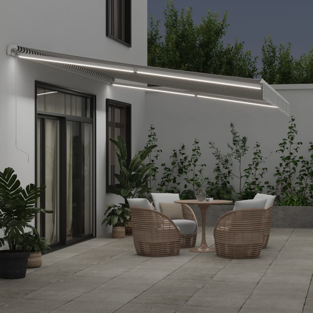 Τέντα Πτυσσόμενη Χειροκίνητη με LED Ανθρακί / Λευκή 500x350 εκ. - Pakobazaar