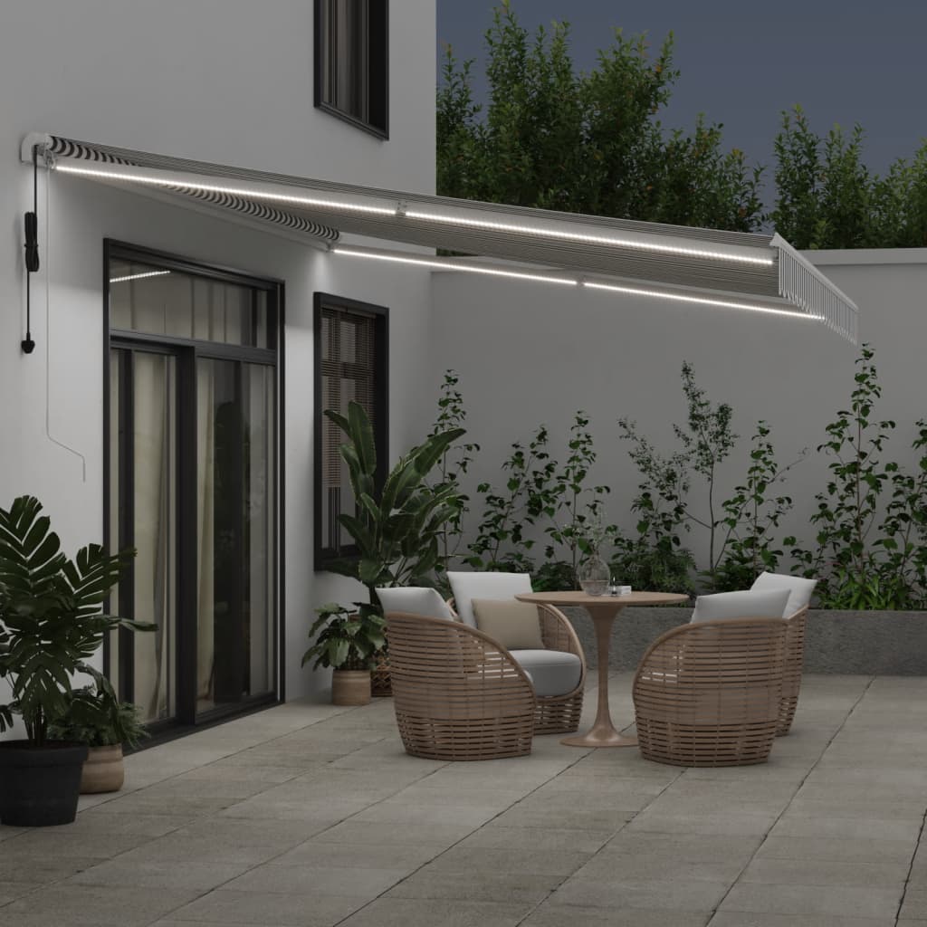 Τέντα Πτυσσόμενη Αυτόματη με LED Ανθρακί / Λευκή 500x350 εκ. - Pakobazaar