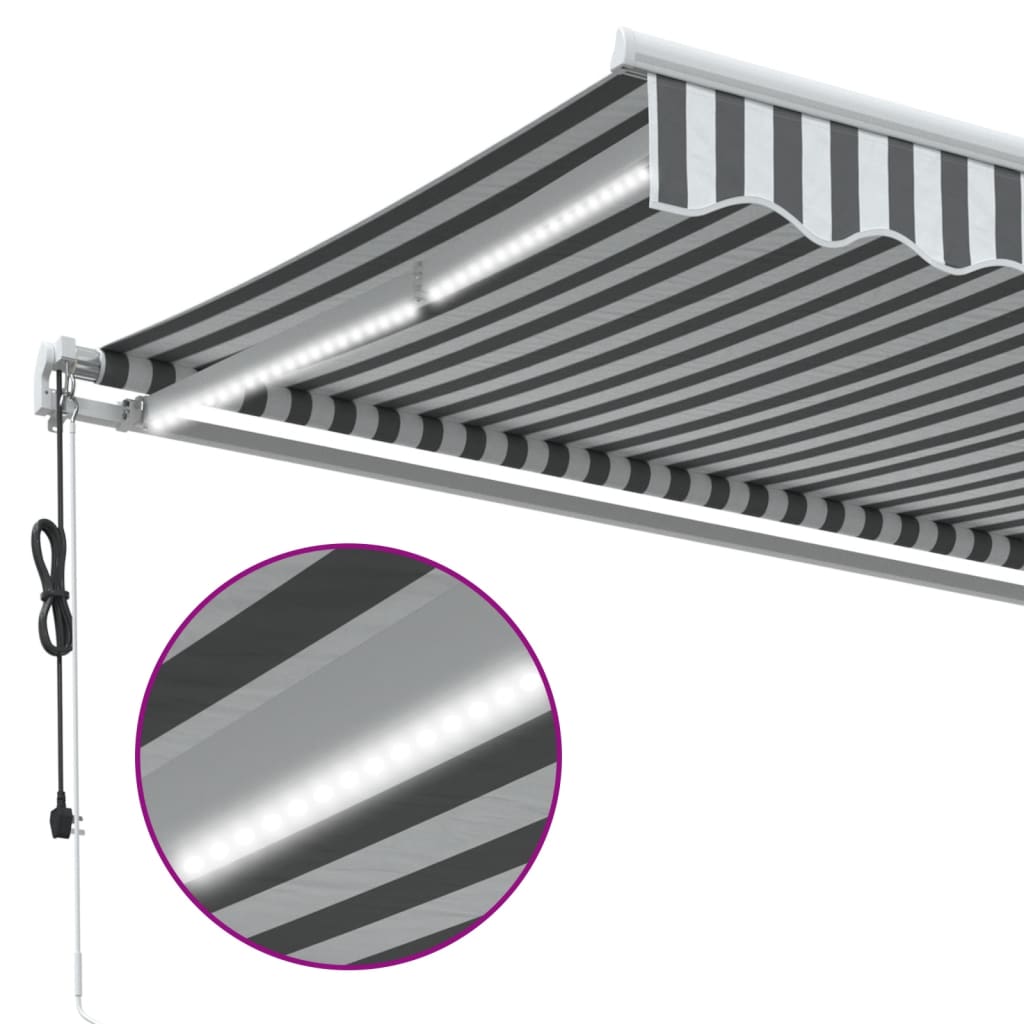 Τέντα Πτυσσόμενη Αυτόματη με LED Ανθρακί / Λευκή 500x350 εκ. - Pakobazaar