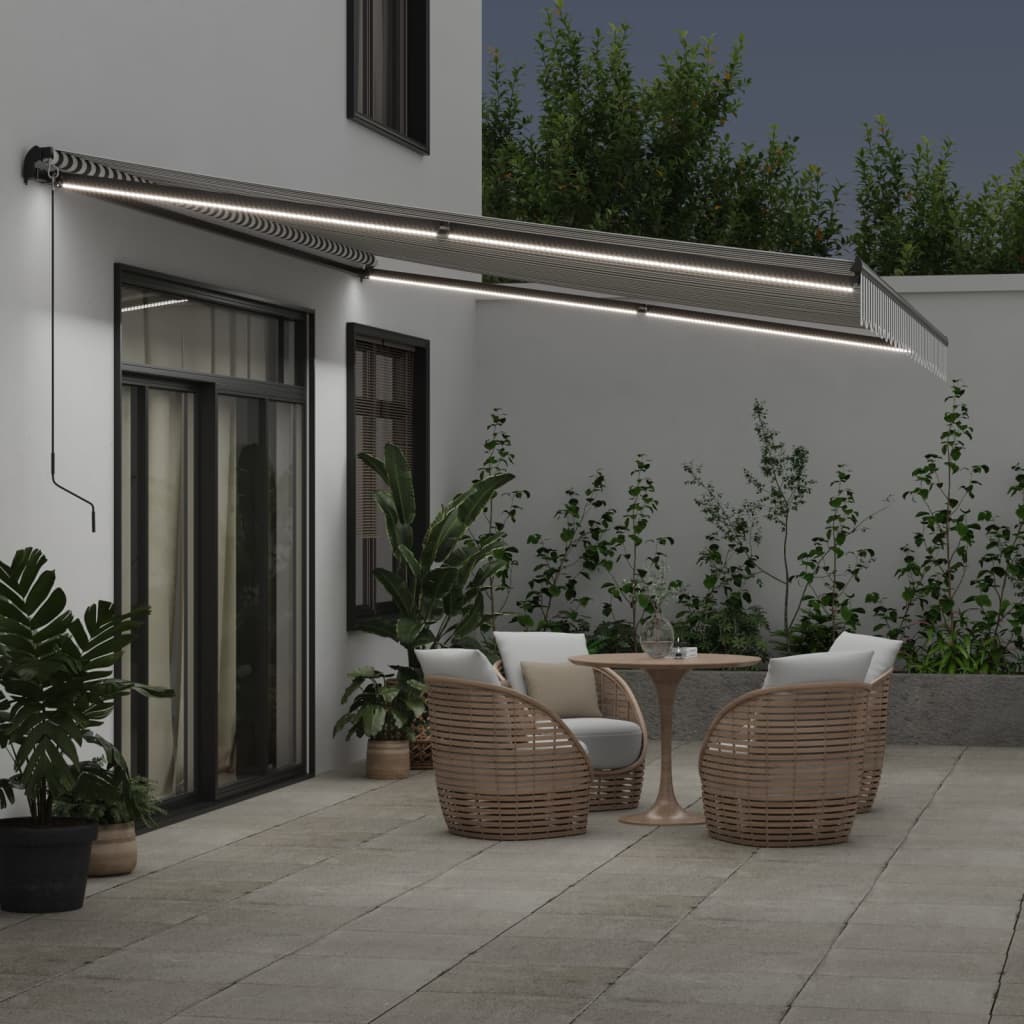 Τέντα Πτυσσόμενη Χειροκίνητη με LED Ανθρακί / Λευκή 500x350 εκ. - Pakobazaar