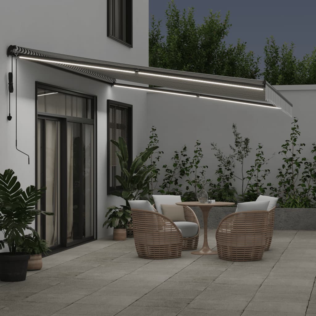 Τέντα Πτυσσόμενη Αυτόματη με LED Ανθρακί / Λευκή 500x350 εκ. - Pakobazaar