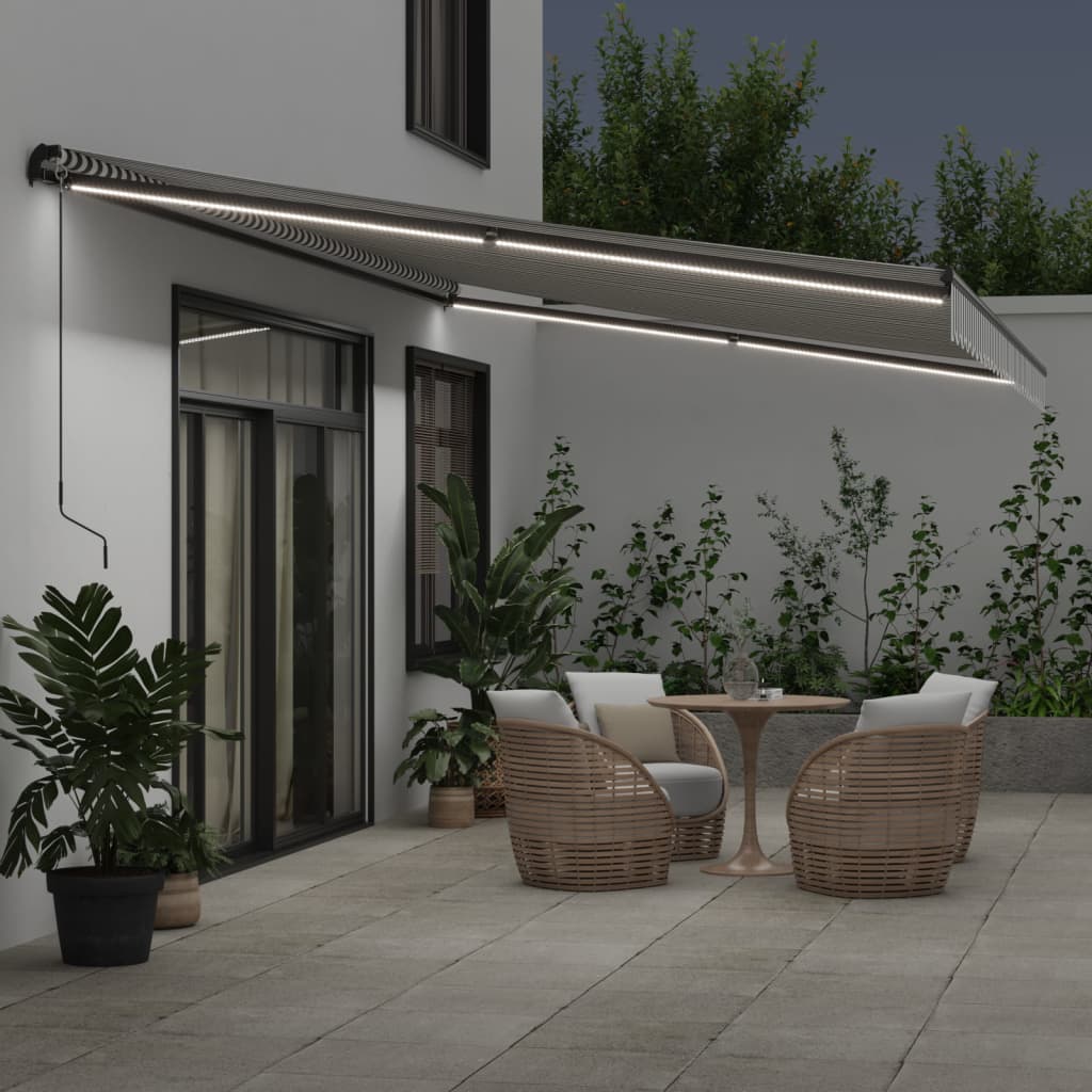Τέντα Πτυσσόμενη Χειροκίνητη με LED Ανθρακί / Λευκή 600x350 εκ.