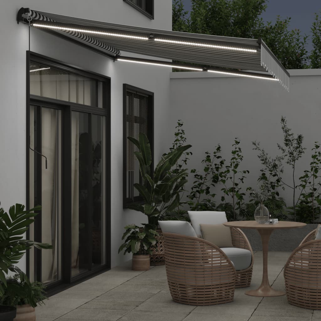 Τέντα Πτυσσόμενη Χειροκίνητη με LED Ανθρακί / Λευκή 350x250 εκ. - Pakobazaar