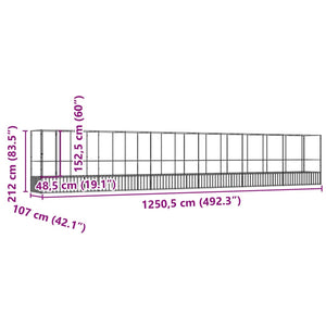 Κλουβί με Επέκταση Ασημένιο 1250,5x107x212 εκ. Ατσάλινο