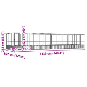 Κλουβί με Επέκταση Ασημένιο 1139x307x212 εκ. Ατσάλινο