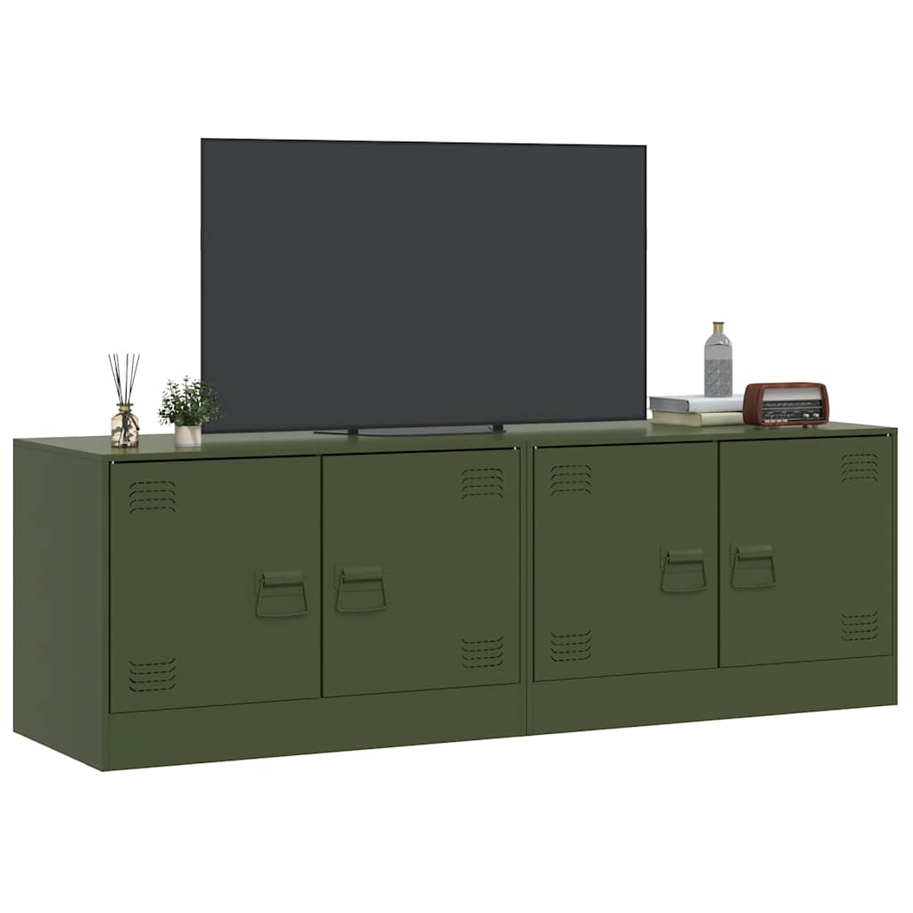 Έπιπλα Τηλεόρασης 2 τεμ. Πράσινο Λαδί 67x39x44 εκ. από Χάλυβα