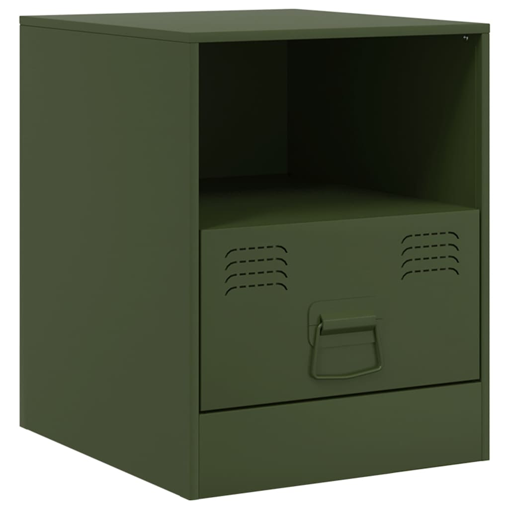 Κομοδίνα 2 τεμ. Πράσινο Λαδί 34,5x39x44 εκ. από Χάλυβα - Pakobazaar