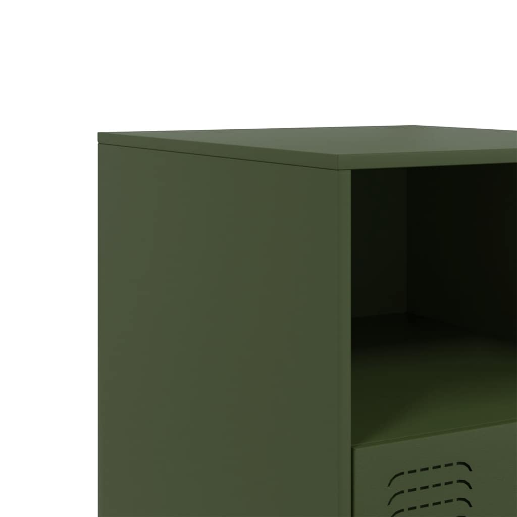 Κομοδίνα 2 τεμ. Πράσινο Λαδί 34,5x39x44 εκ. από Χάλυβα - Pakobazaar