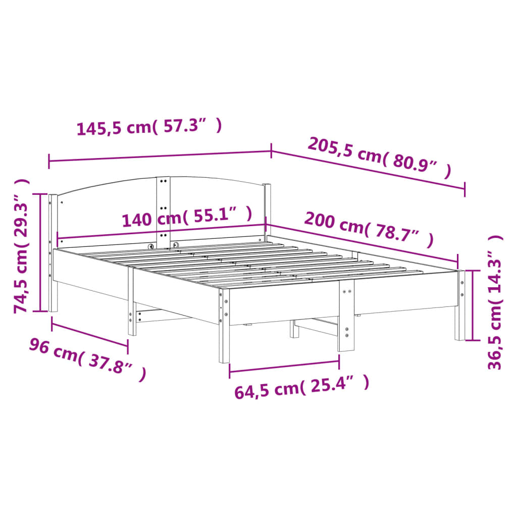 Σκελετός Κρεβατιού Χωρίς Στρώμα Καφέ 140x200 Μασίφ Ξύλο Πεύκου