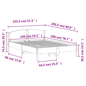 Σκελετός Κρεβατιού Χωρίς Στρώμα Καφέ 140x200 Μασίφ Ξύλο Πεύκου